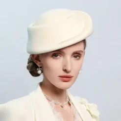Hats 100% Wool Beret Hat Wedding Tea Party Elegant Wedding With Pearl Pure Color Headpiece Headwear