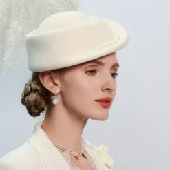 Hats 100% Wool Beret Hat Wedding Tea Party Elegant Wedding With Pearl Pure Color Headpiece Headwear