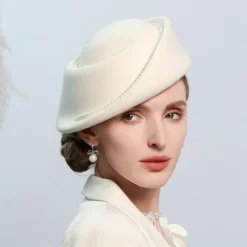 Hats 100% Wool Beret Hat Wedding Tea Party Elegant Wedding With Pearl Pure Color Headpiece Headwear