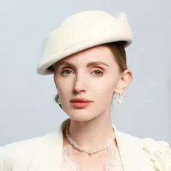 Hats 100% Wool Beret Hat Wedding Tea Party Elegant Wedding With Pearl Pure Color Headpiece Headwear