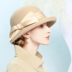 Hats 100% Wool Bowler / Cloche Hat Fedora Hat Wedding Tea Party Elegant Wedding With Bowknot Splicing Headpiece Headwear