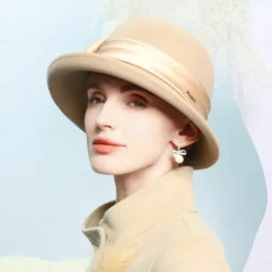 Hats 100% Wool Bowler / Cloche Hat Fedora Hat Wedding Tea Party Elegant Wedding With Bowknot Splicing Headpiece Headwear