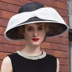 Hats Flax Bowler / Cloche Hat Bucket Hat Sun Hat Wedding Tea Party Elegant Wedding With Bowknot Splicing Headpiece Headwear