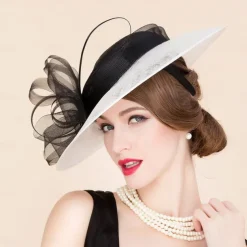 Hats Flax Sun Hat Top Hat Sinamay Hat Wedding Tea Party Elegant Wedding With Feather Bowknot Headpiece Headwear