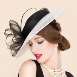 Hats Flax Sun Hat Top Hat Sinamay Hat Wedding Tea Party Elegant Wedding With Feather Bowknot Headpiece Headwear