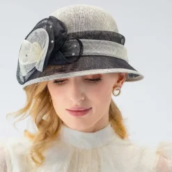 Hats Headwear Flax Bowler / Cloche Hat Bucket Hat Sun Hat Wedding Tea Party Elegant Wedding With Lace Side Splicing Headpiece Headwear