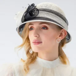 Hats Headwear Flax Bowler / Cloche Hat Bucket Hat Sun Hat Wedding Tea Party Elegant Wedding With Lace Side Splicing Headpiece Headwear