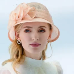 Hats Headwear Flax Bowler / Cloche Hat Bucket Hat Sun Hat Wedding Tea Party Elegant Wedding With Lace Side Splicing Headpiece Headwear