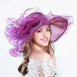 Hats Organza Formal Beach Elegant With Bowknot Headpiece Headwear