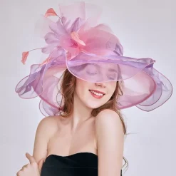 Hats Organza Sun Hat Casual Tea Party Cocktail Elegant Vintage With Feather Floral Headpiece Headwear