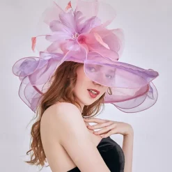 Hats Organza Sun Hat Casual Tea Party Cocktail Elegant Vintage With Feather Floral Headpiece Headwear