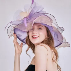 Hats Organza Sun Hat Casual Tea Party Cocktail Elegant Vintage With Feather Floral Headpiece Headwear