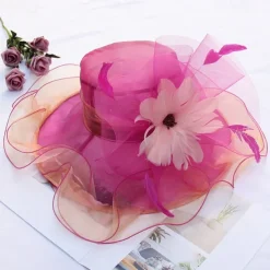 Hats Organza Sun Hat Casual Tea Party Cocktail Elegant Vintage With Feather Floral Headpiece Headwear