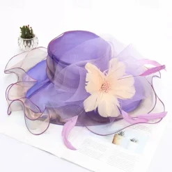 Hats Organza Sun Hat Casual Tea Party Cocktail Elegant Vintage With Feather Floral Headpiece Headwear