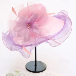 Hats Organza Sun Hat Casual Tea Party Cocktail Elegant Vintage With Feather Floral Headpiece Headwear