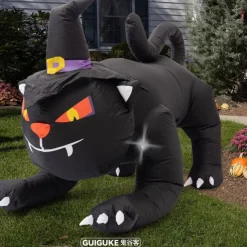 Haunted Hill Farm 6-ft. Wide Black Cat Blow Up with Lights, Outdoor Halloween Inflatable Decoration for Lawn and Yard, Giant Spooky Holiday Decor