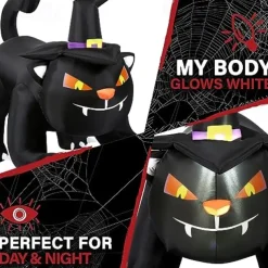 Haunted Hill Farm 6-ft. Wide Black Cat Blow Up with Lights, Outdoor Halloween Inflatable Decoration for Lawn and Yard, Giant Spooky Holiday Decor