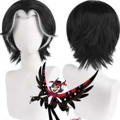 Hazbin Hotel Synthetic Wig Hesco Straight Micro Locs Asymmetrical Deep Parting Wig 14 inch A1 Synthetic Hair Women's Cool Classic Comfortable Black