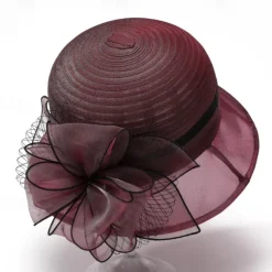 Headwear Organza Bucket Hat Wedding Birthday Casual Evening Party Cocktail Elegant Cute With Floral Headpiece Headwear