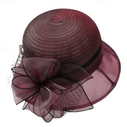 Headwear Organza Bucket Hat Wedding Birthday Casual Evening Party Cocktail Elegant Cute With Floral Headpiece Headwear