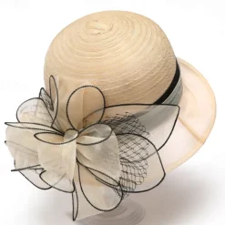 Headwear Organza Bucket Hat Wedding Birthday Casual Evening Party Cocktail Elegant Cute With Floral Headpiece Headwear