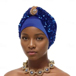 Headwear Polyester / Cotton Blend Beads Floppy Hat Turbans Wedding Birthday With Glitter Sequin Headpiece Headwear