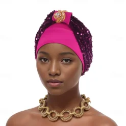 Headwear Polyester / Cotton Blend Beads Floppy Hat Turbans Wedding Birthday With Glitter Sequin Headpiece Headwear