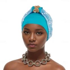 Headwear Polyester / Cotton Blend Beads Floppy Hat Turbans Wedding Birthday With Glitter Sequin Headpiece Headwear