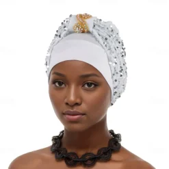 Headwear Polyester / Cotton Blend Beads Floppy Hat Turbans Wedding Birthday With Glitter Sequin Headpiece Headwear