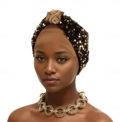 Headwear Polyester / Cotton Blend Beads Floppy Hat Turbans Wedding Birthday With Glitter Sequin Headpiece Headwear