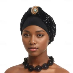 Headwear Polyester / Cotton Blend Beads Floppy Hat Turbans Wedding Birthday With Glitter Sequin Headpiece Headwear