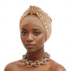 Headwear Polyester / Cotton Blend Beads Floppy Hat Turbans Wedding Birthday With Glitter Sequin Headpiece Headwear