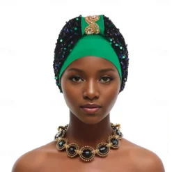 Headwear Polyester / Cotton Blend Beads Floppy Hat Turbans Wedding Birthday With Glitter Sequin Headpiece Headwear