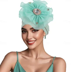 Headwear Polyester / Cotton Blend Floppy Hat Turbans Casual Church Cute With Rhinestone Flower Headpiece Headwear