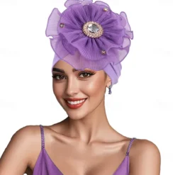 Headwear Polyester / Cotton Blend Floppy Hat Turbans Casual Church Cute With Rhinestone Flower Headpiece Headwear
