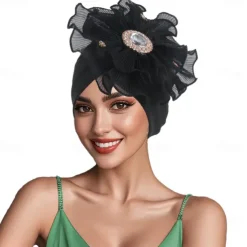 Headwear Polyester / Cotton Blend Floppy Hat Turbans Casual Church Cute With Rhinestone Flower Headpiece Headwear