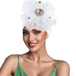 Headwear Polyester / Cotton Blend Floppy Hat Turbans Casual Church Cute With Rhinestone Flower Headpiece Headwear