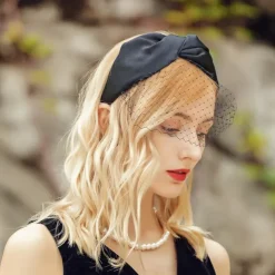 Headwear Tulle Nonwoven Veil Hat Wedding Tea Party Elegant Wedding With Pure Color Face Veil Headpiece Headwear