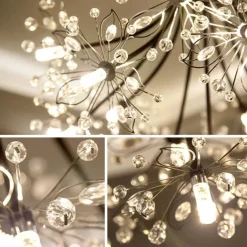 13Heard Modern Fireworks Chandelier G4 Lamp Cap Crystal Dandelion Art Chandelier Ceiling Lamp in Living Room Bedroom and Dining Room