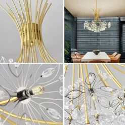 13Heard Modern Fireworks Chandelier G4 Lamp Cap Crystal Dandelion Art Chandelier Ceiling Lamp in Living Room Bedroom and Dining Room