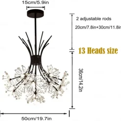 13Heard Modern Fireworks Chandelier G4 Lamp Cap Crystal Dandelion Art Chandelier Ceiling Lamp in Living Room Bedroom and Dining Room
