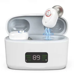 Hearing Aid With Led Charging Case Invisible Hearing Amplifiers Charging Hearing Aid Hearing Devices Hearing Loss Ompensation