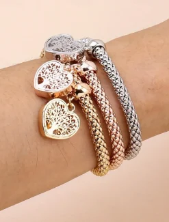 Heart Tree of Life Charm Bracelets Set - Women's Multicolor Braided Stackable Bracelets for Boho Style, Perfect for Casual Outfits or Gift Giving