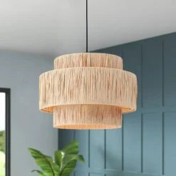 Hemp Rope Ceiling Pendant Light, Hand-Woven Shade, Rattan Wicker, Hand-Woven Hanging Lamp for Living Room, Bedroom, Dining Room, Kitchen 110-240V