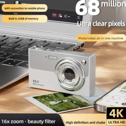 High definition anti shake 6800W true 4K high-definition digital student camera 16x zoom camera and video recorder