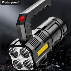 High Power Four-cell LED Flashlight USB Rechargeable Powerful LED Flashlight Camping Super Bright Flashlight Cycling Light