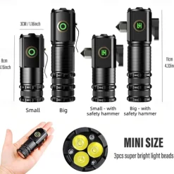High Power Led Mini Flashlight, Strong Magnetic Tail LED Torch with 3 LED and Self-defense Lamp 5 Lighting Modes Bright Suitable for Outdoor Hiking Lights