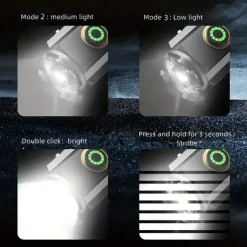 High Power Led Mini Flashlight, Strong Magnetic Tail LED Torch with 3 LED and Self-defense Lamp 5 Lighting Modes Bright Suitable for Outdoor Hiking Lights