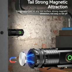 High Power Led Mini Flashlight, Strong Magnetic Tail LED Torch with 3 LED and Self-defense Lamp 5 Lighting Modes Bright Suitable for Outdoor Hiking Lights