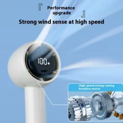 High Power Portable Handheld Fan – LED Display USB Rechargeable Mini Cooling Fan with 5 Speeds and Long Battery Life